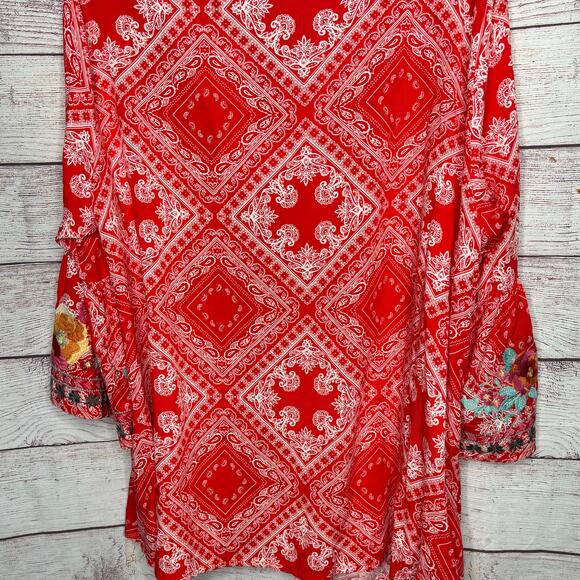 Savanna Jane Pink & Red Floral Embroidered V Neckline Tunic Top Blouse Size 1XL - Picture 5 of 9
